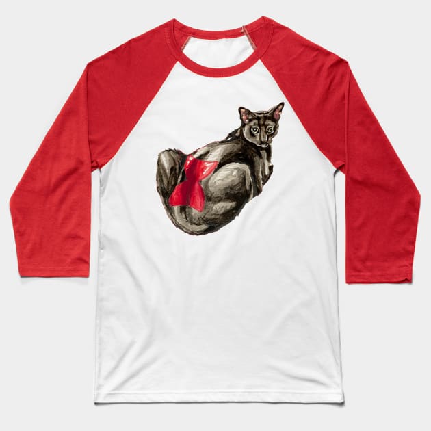 Black Widow Cat Baseball T-Shirt by RaLiz